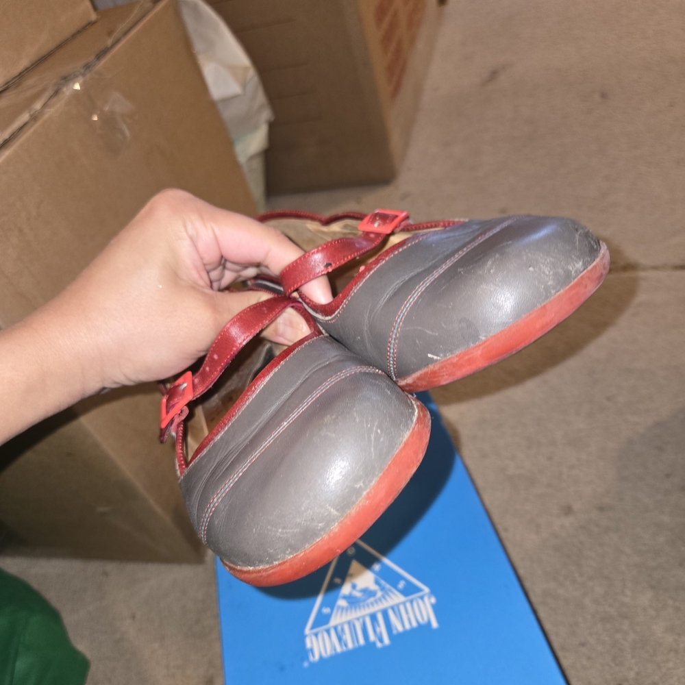 John Fluevog Gray and Red Flats